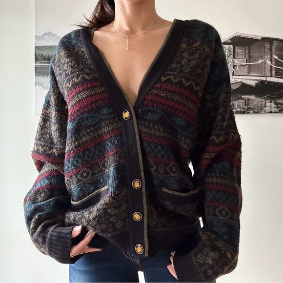Vintage Sweaters - 90s vintage one of a kind cabincore slouchy cardigan